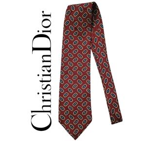 Christian Dior Men's SILK Tie deep red patterned Vintage Made in USA luxury
